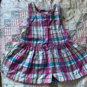 Vintage 90s Oshkosh Plaid Sleeveless Dress with Pink Buttons 3T USA